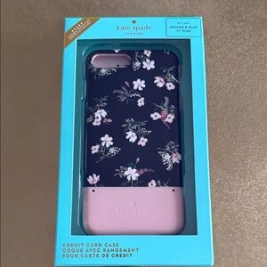 kate spade Floral iPhone 7/8 Plus Case - Black & Pink with space for credit card